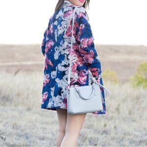 Kersh Blue Floral Wool Exterior Jacket with Pink and Cream Accents